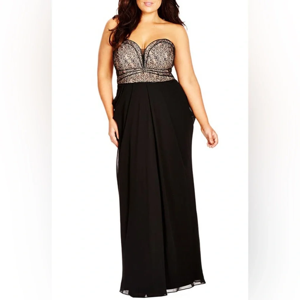 City Chic | Dresses | City Chic Black And Gold Lace Maxi Dress | Poshmark